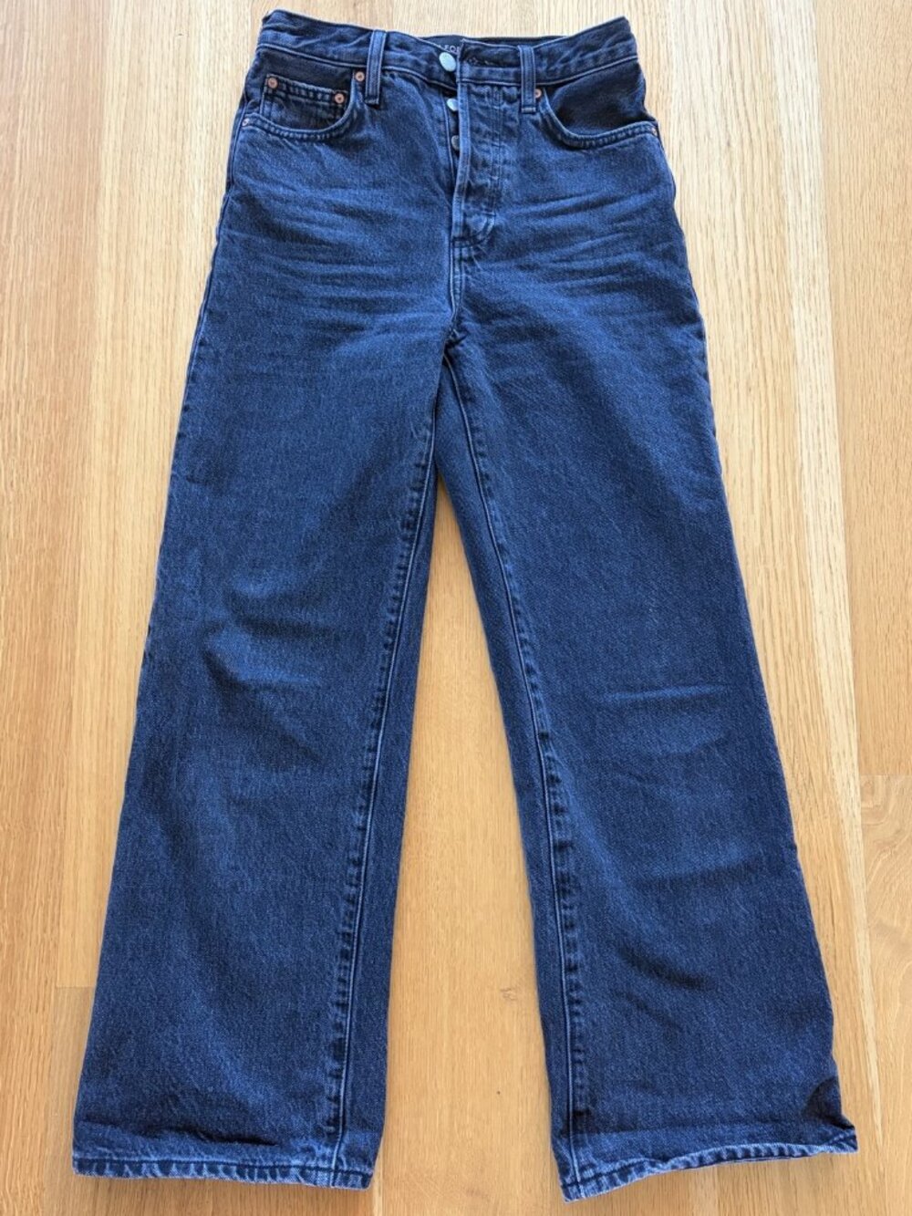 Denim Forum The Farrah High Rise Wide Leg Jeans Black Eyeliner Size 25